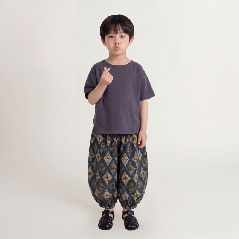 個性派プリント純綿薄手ロングパンツ