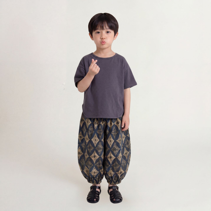 個性派プリント純綿薄手ロングパンツ
