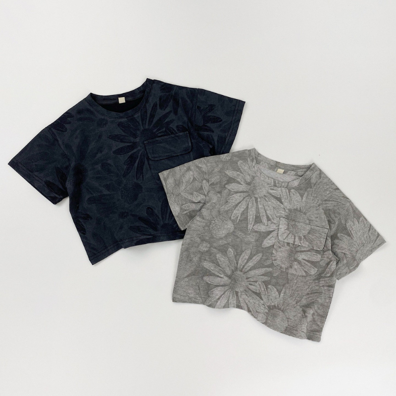 大柄フラワープリント純棉Tシャツ