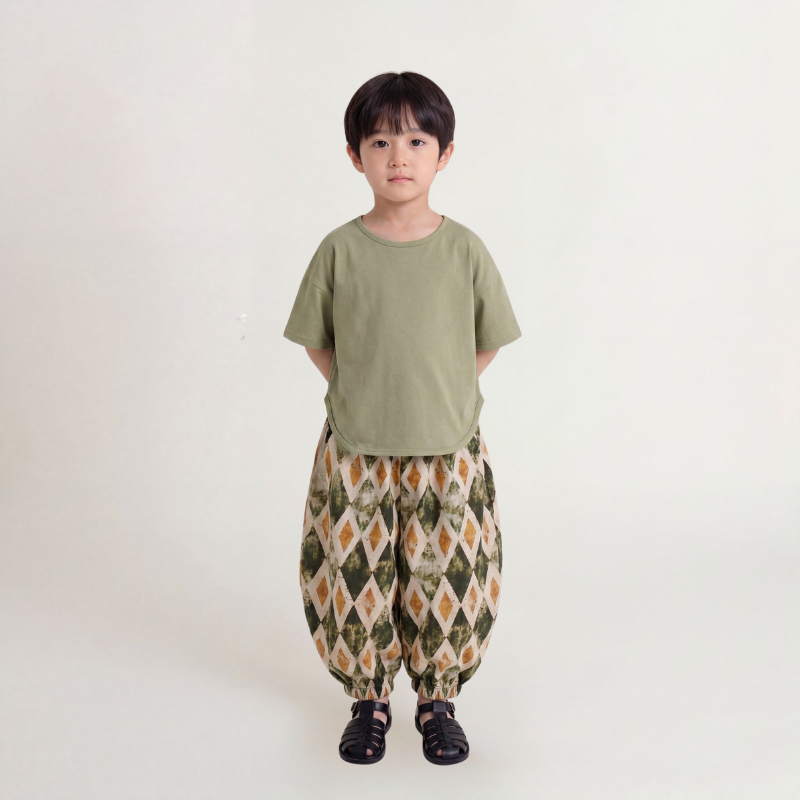 個性派プリント純綿薄手ロングパンツ