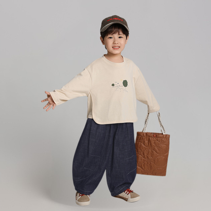 ステッチデザインデニム風ロングパンツ