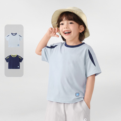 衿袖配色純棉半袖Tシャツ