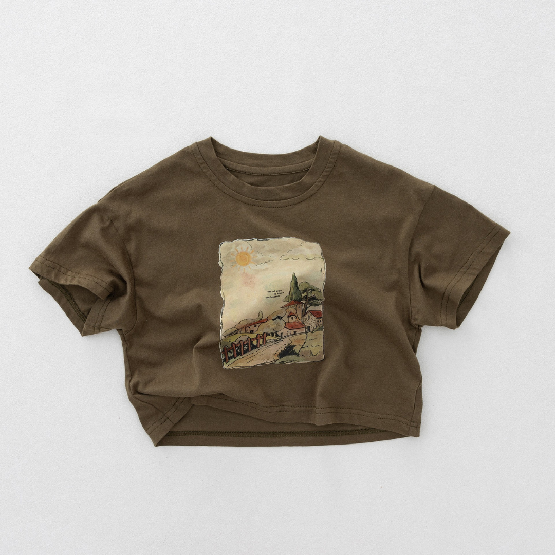 レトロプリント純綿半袖Tシャツ