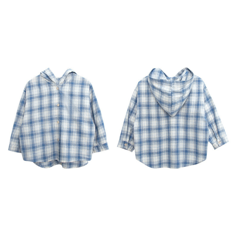綿100%フード付きチェックシャツ