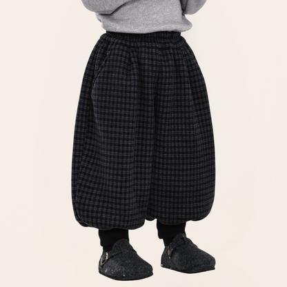 チェック柄裾リブ裏ボアパンツ
