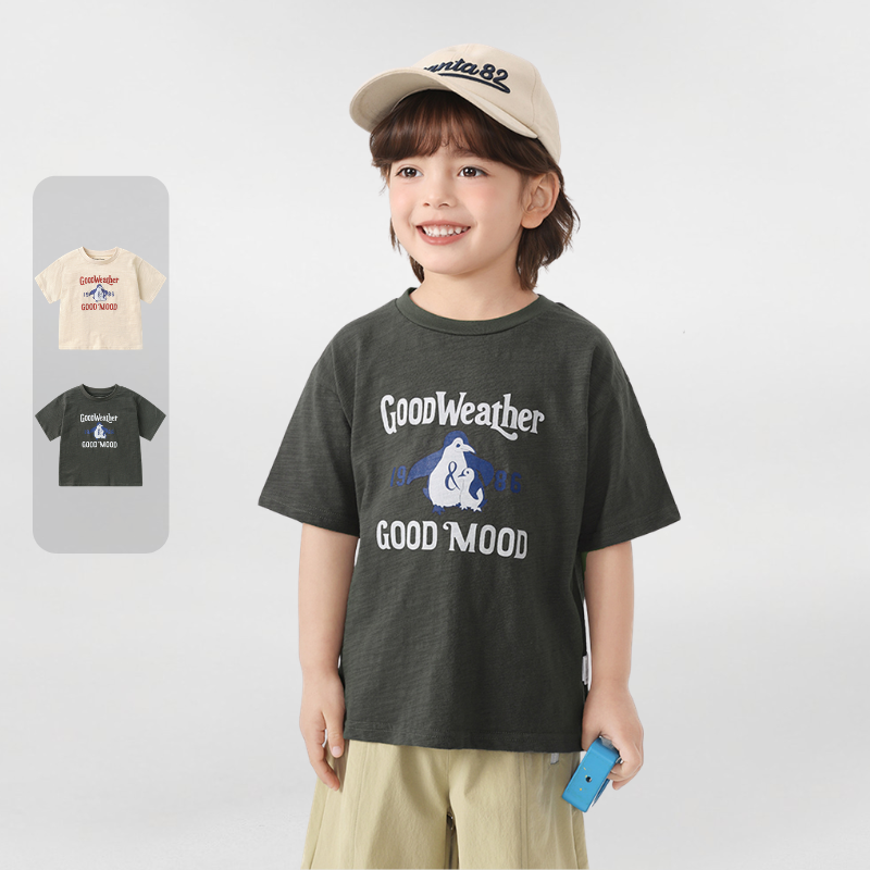 ペンギンプリント純棉半袖Tシャツ