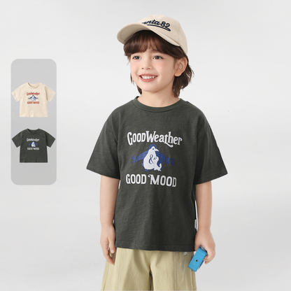 ペンギンプリント純棉半袖Tシャツ