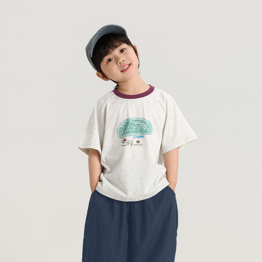 差し色襟純綿半袖Tシャツ