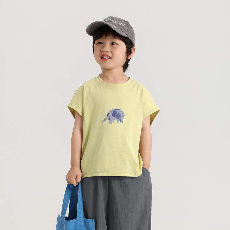 ゾウさんプリント純綿Tシャツ