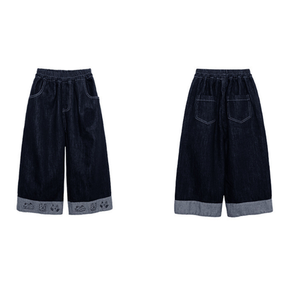 裾返しプリントデニムパンツ