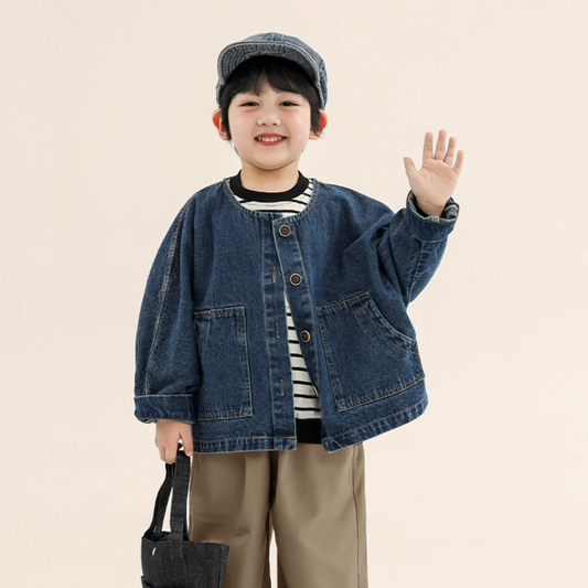 ノーカラーデニムジャケット