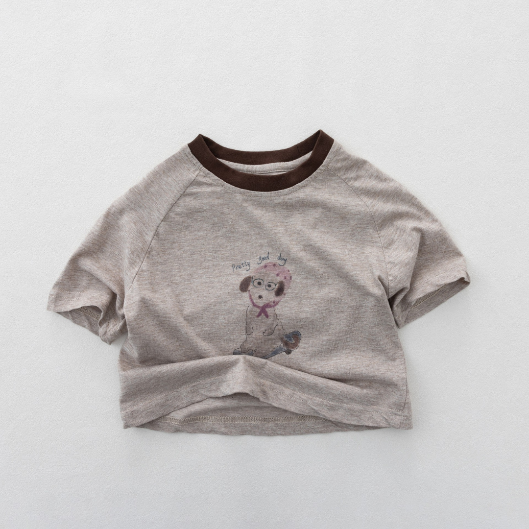 子犬プリント綿100%Tシャツ