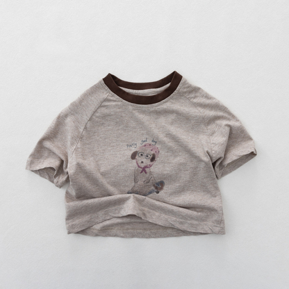 子犬プリント綿100%Tシャツ
