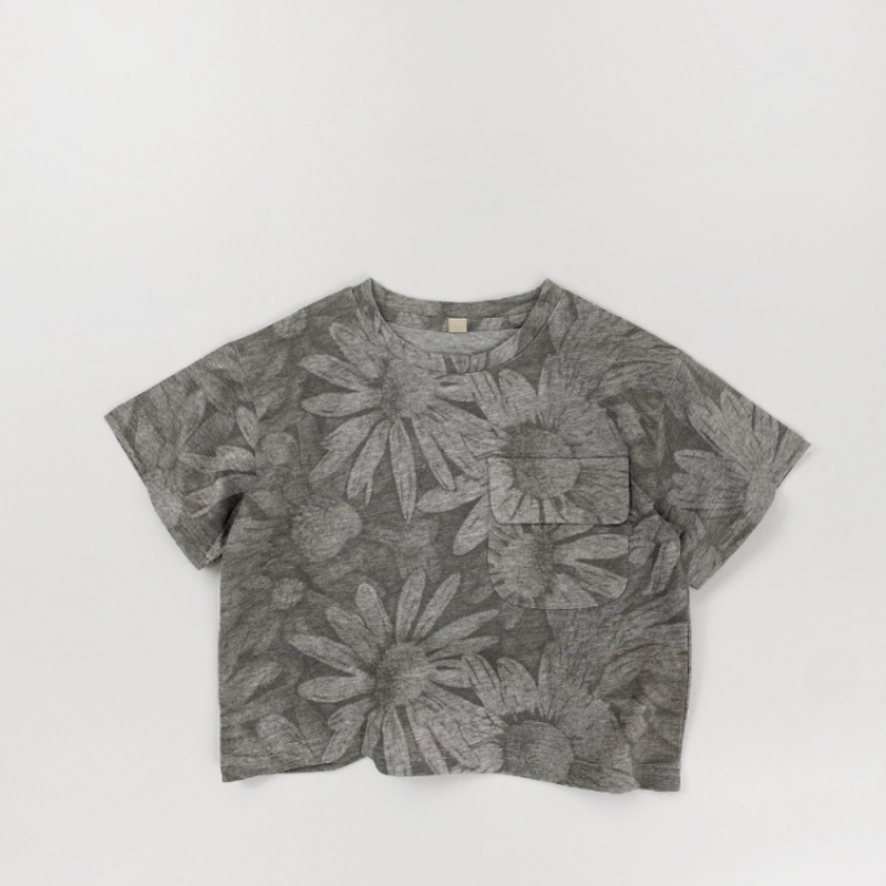 大柄フラワープリント純棉Tシャツ