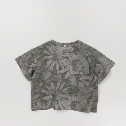 大柄フラワープリント純棉Tシャツ