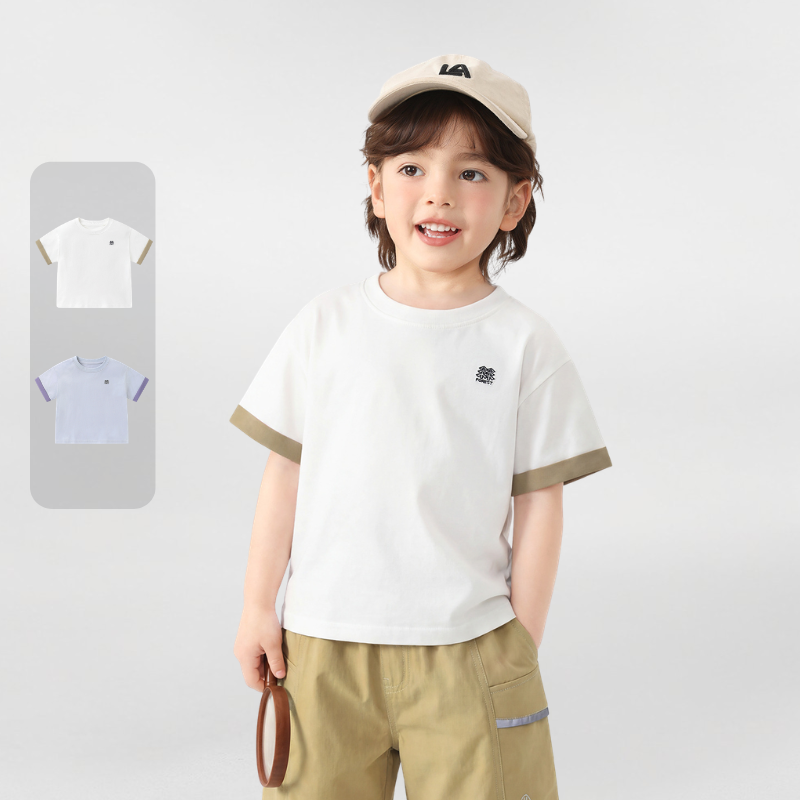 ミニマル森刺繍純棉半袖Tシャツ