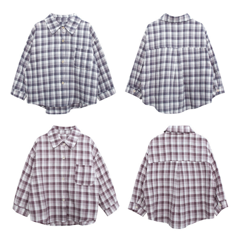 繊細凹凸縞模様チェックシャツ