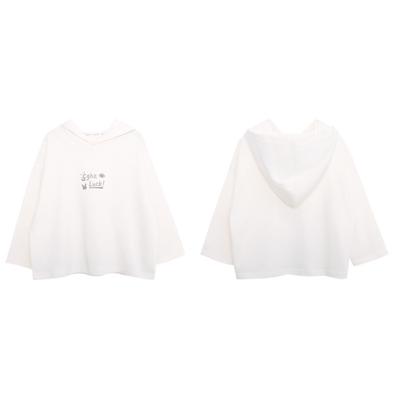 フード付き綿100%長袖Tシャツ