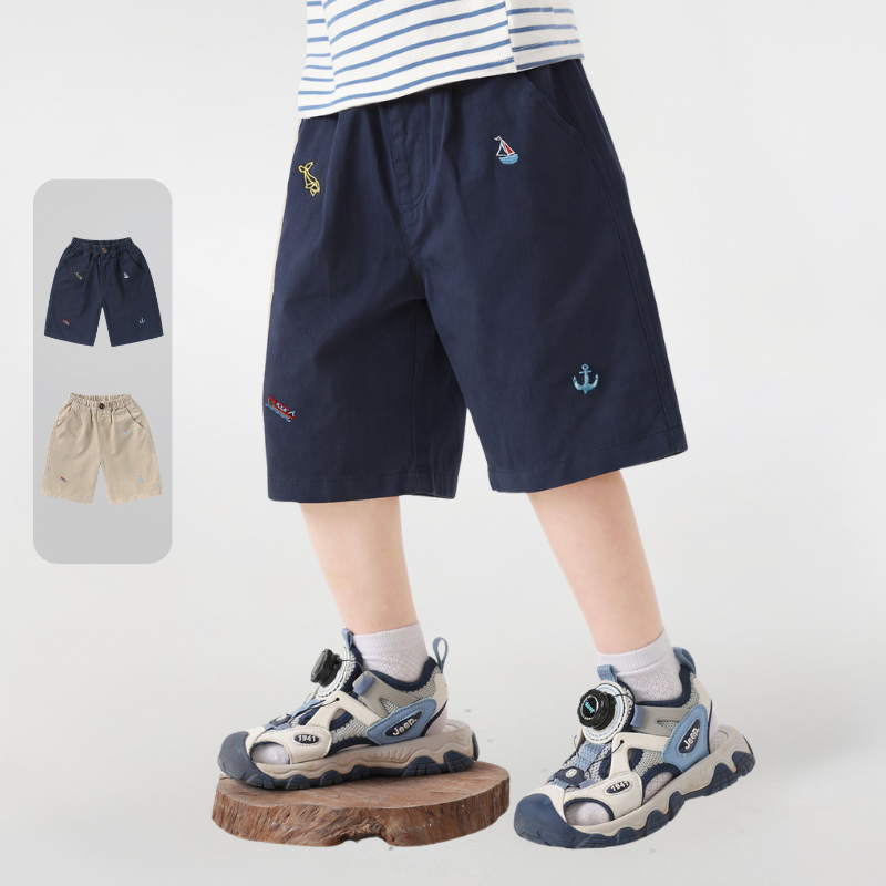 海軍風刺繍純綿ハーフパンツ
