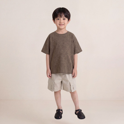 マーブル柄純棉半袖Tシャツ