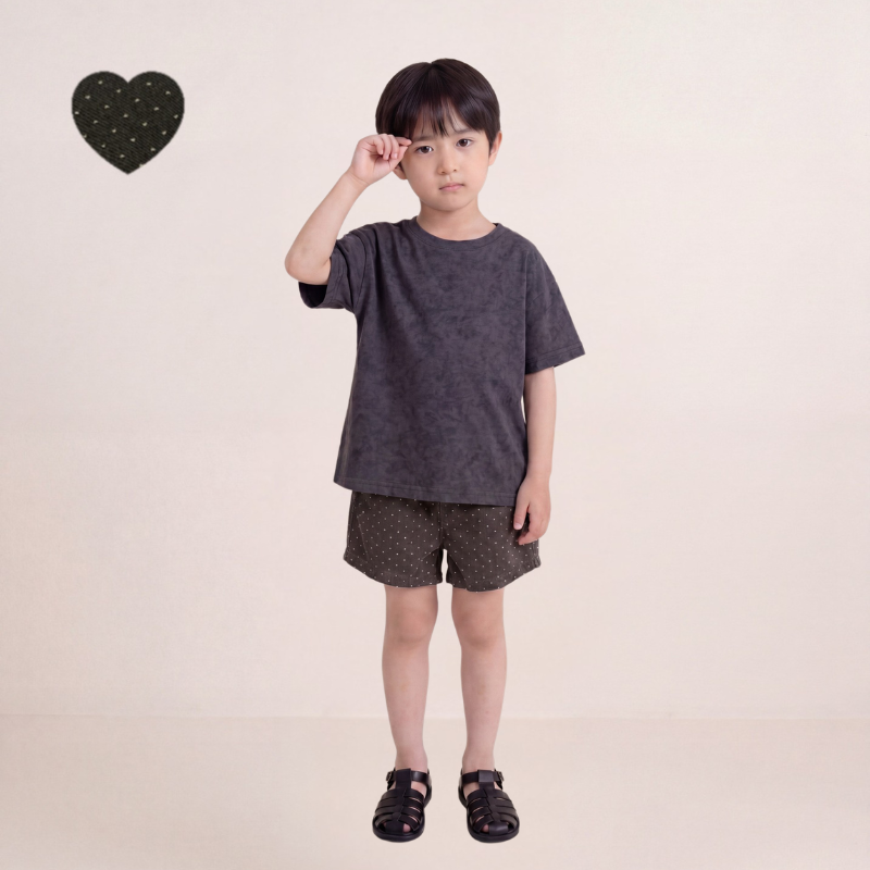 マーブル柄純棉半袖Tシャツ