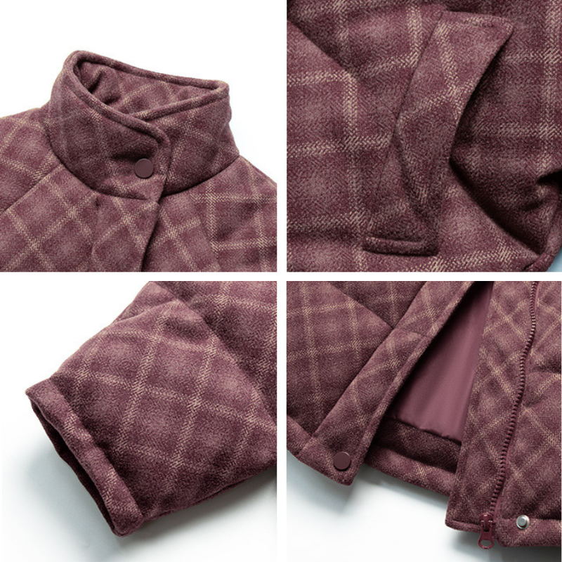 赤チェック中綿コート