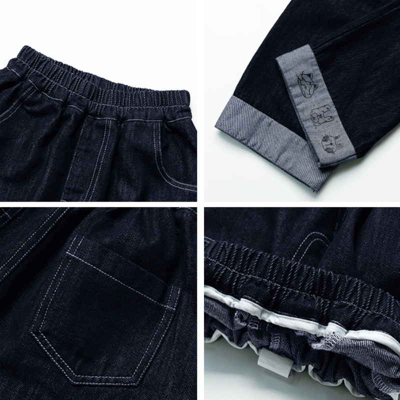 裾返しプリントデニムパンツ