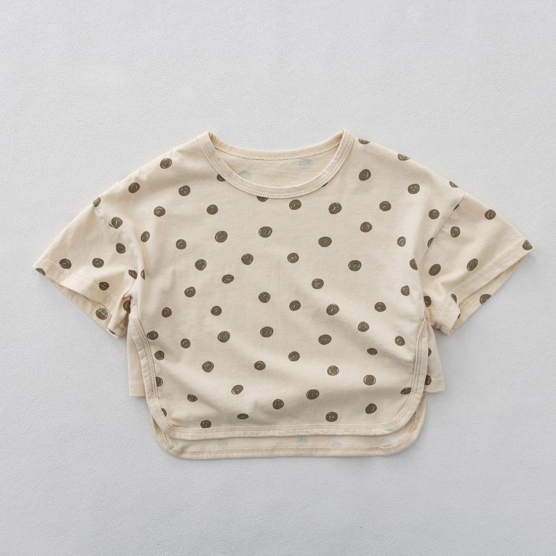 ラフドット柄純棉Tシャツ