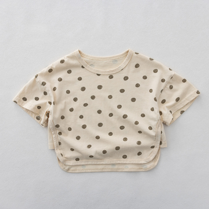 ラフドット柄純棉Tシャツ