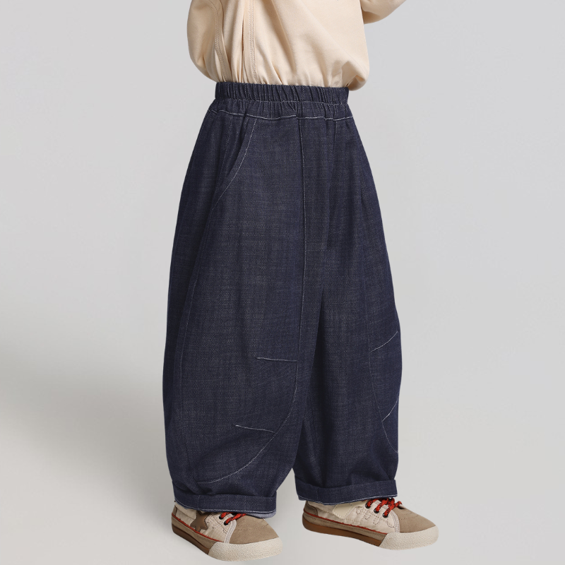 ステッチデザインデニム風ロングパンツ