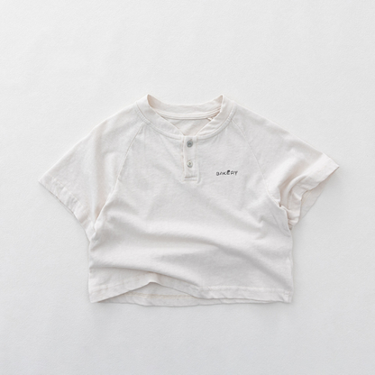 ヘンリーネック純綿半袖Tシャツ