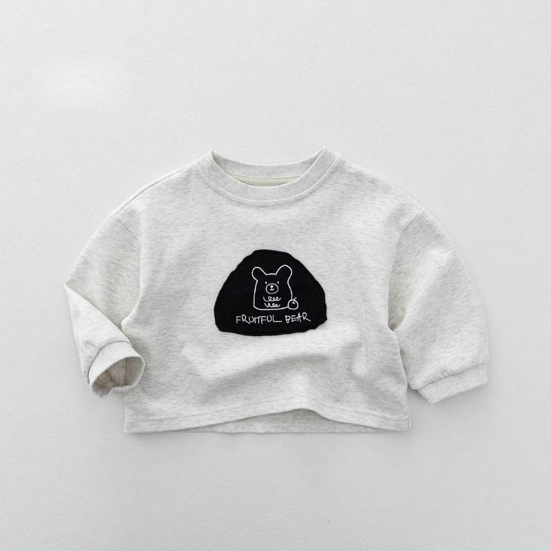 ワッペン線描きクマ長袖Tシャツ