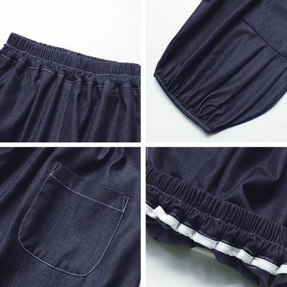 デニム風バルーン七分丈パンツ