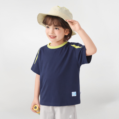 衿袖配色純棉半袖Tシャツ