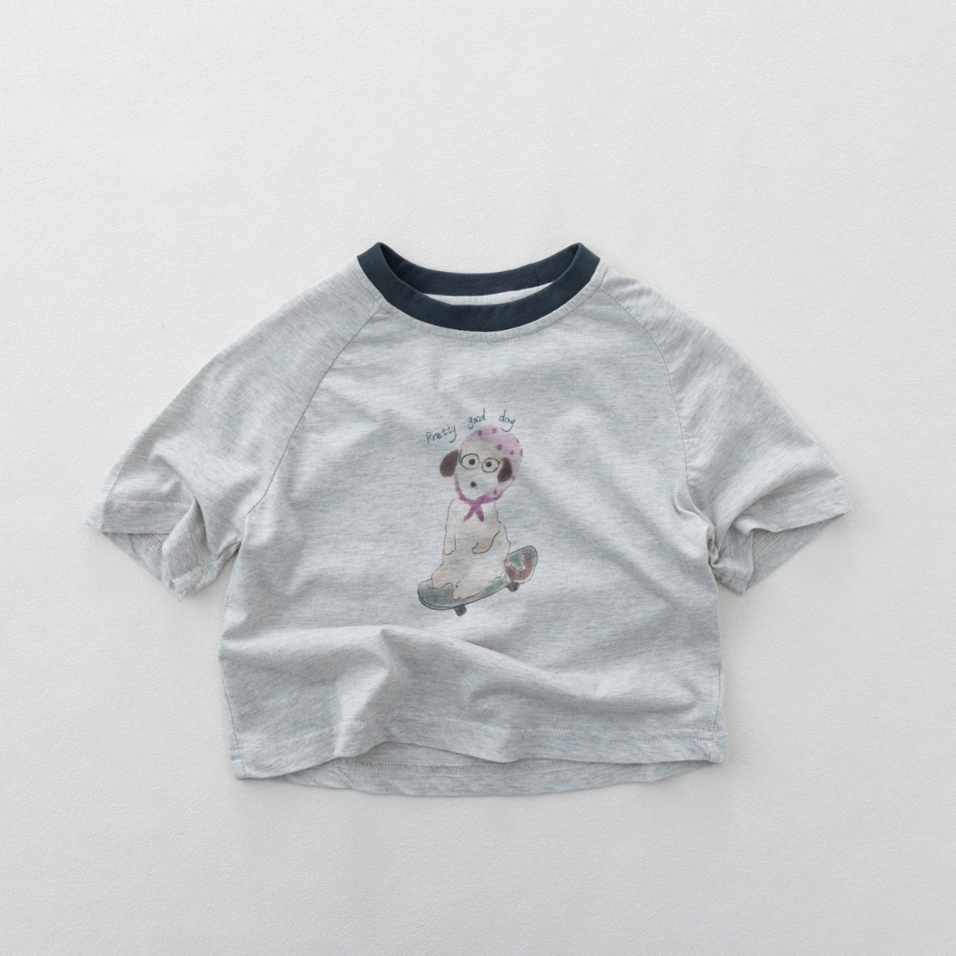 子犬プリント綿100%Tシャツ