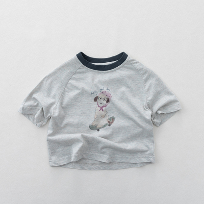 子犬プリント綿100%Tシャツ