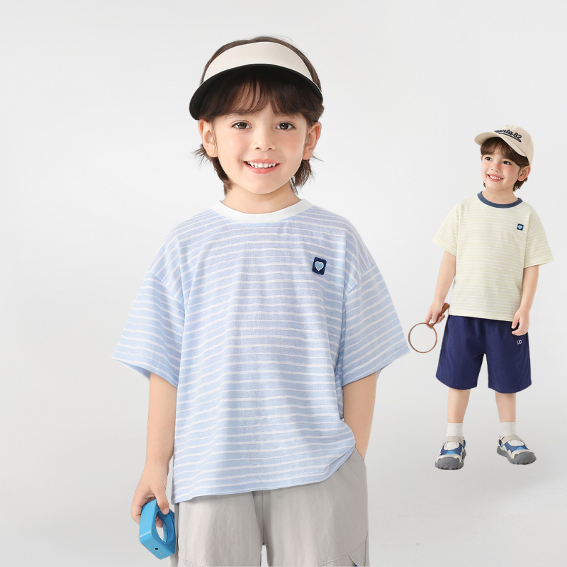ハート刺繍ワッペンボーダーTシャツ