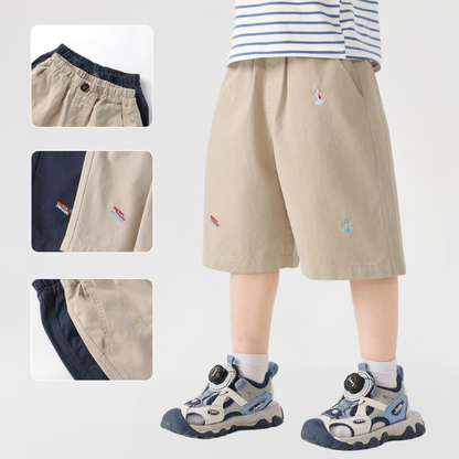 海軍風刺繍純綿ハーフパンツ