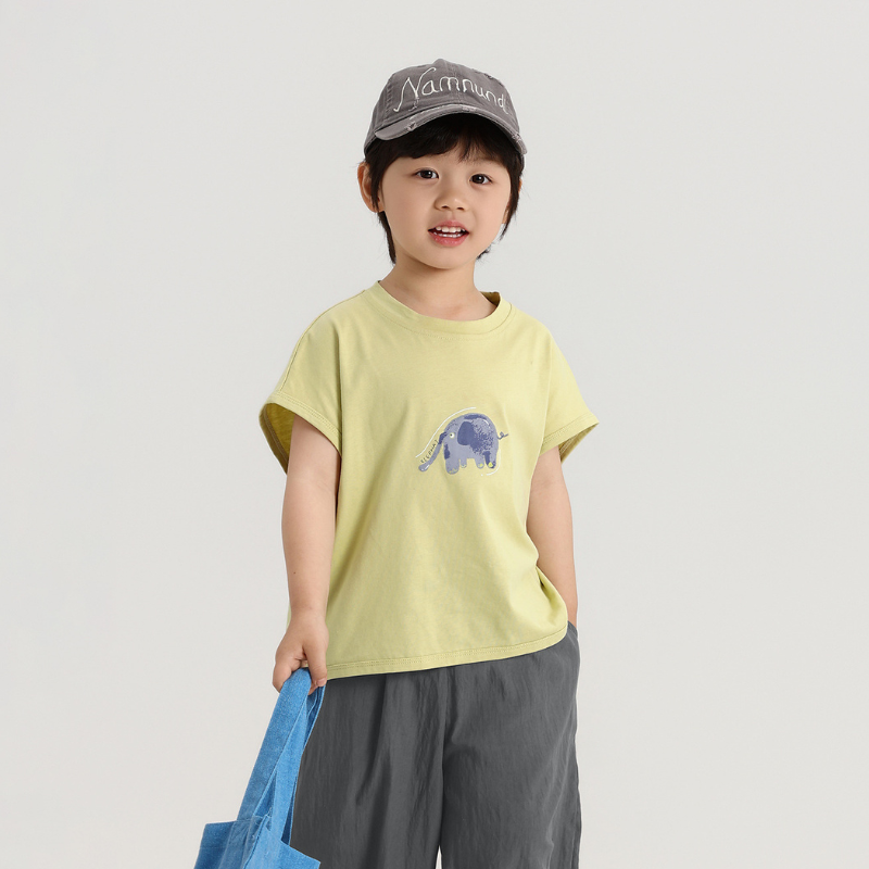 ゾウさんプリント純綿Tシャツ