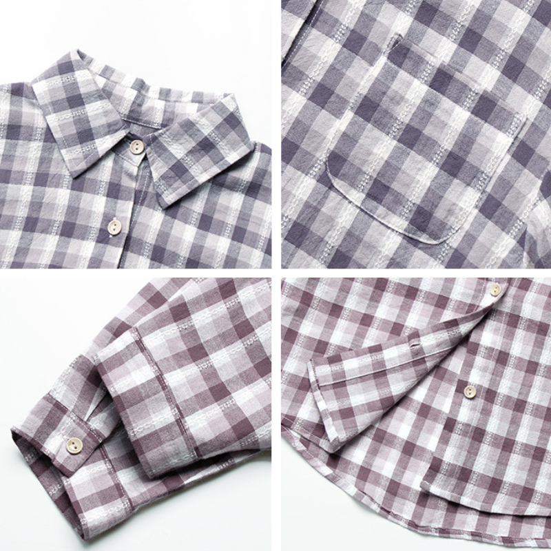 繊細凹凸縞模様チェックシャツ