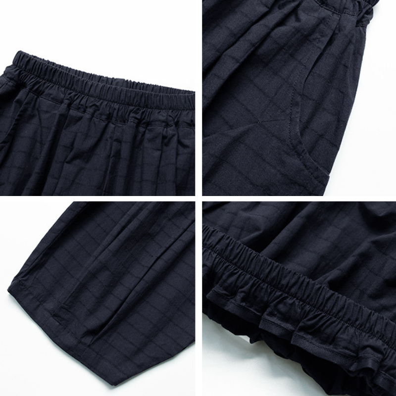 控えめボーダーコットン七分丈パンツ