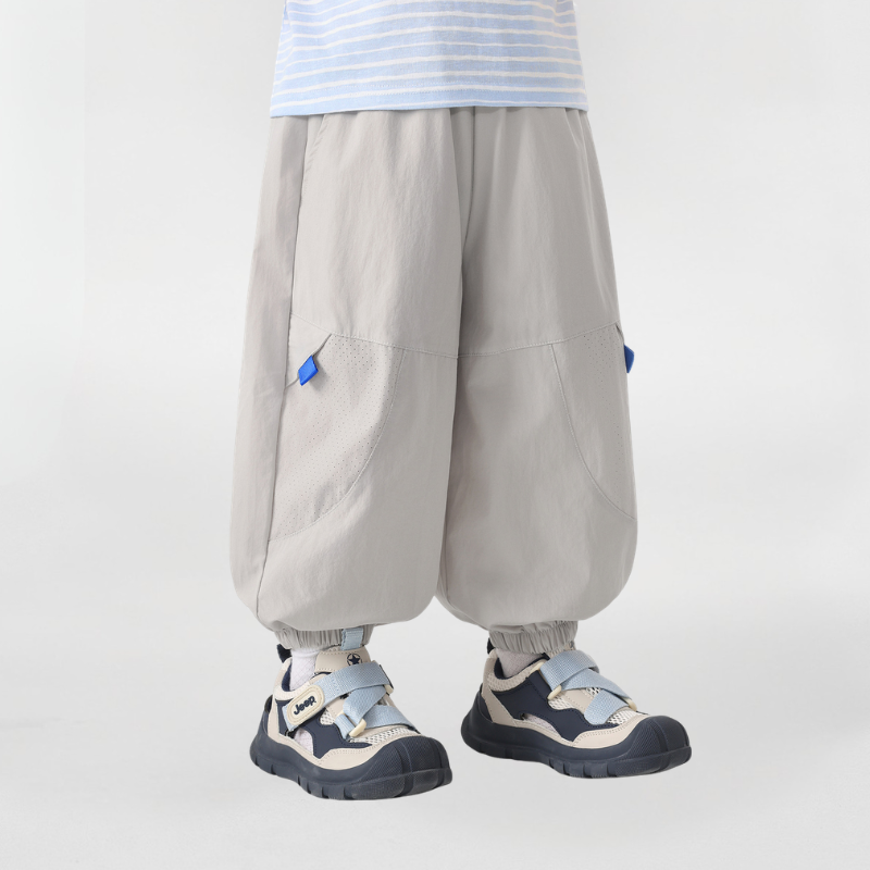 メッシュ切替ゴム裾ロングパンツ