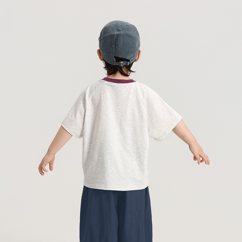 差し色襟純綿半袖Tシャツ