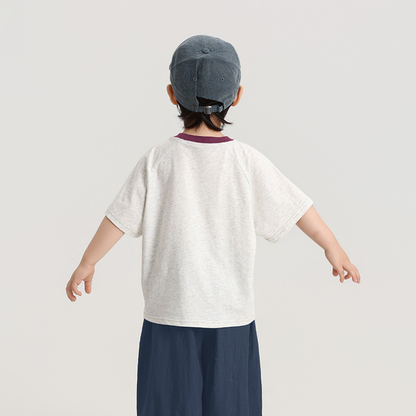 差し色襟純綿半袖Tシャツ