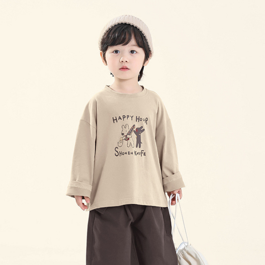 子犬プリント長袖Tシャツ