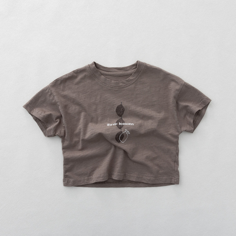 レモンプリントスラブコットン半袖Tシャツ