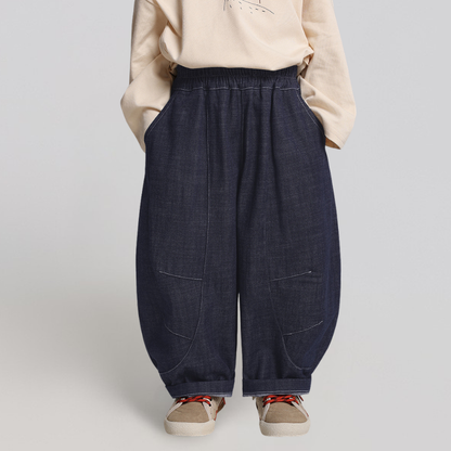 ステッチデザインデニム風ロングパンツ