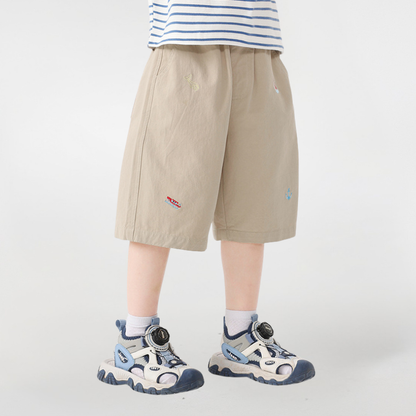 海軍風刺繍純綿ハーフパンツ