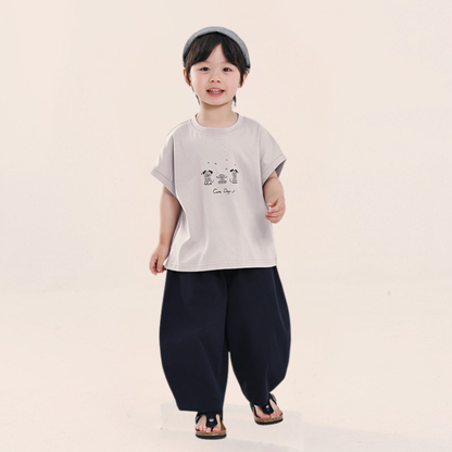 後ろ裾プリントコットン九分丈パンツ