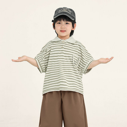 襟付きボーダーTシャツ